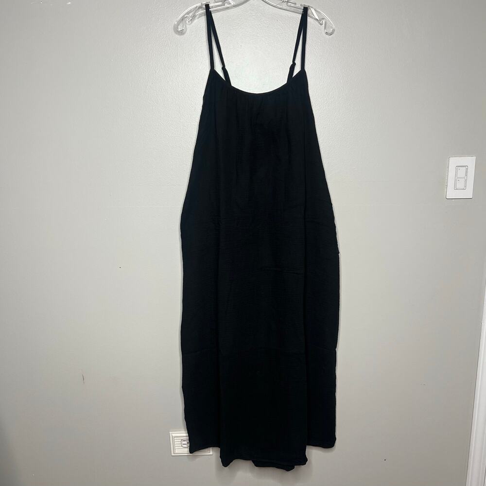 Sol Angeles Long Gauzy Maxi Dress Black M/L Swim Cover Tieback $128 NWT Flowy - Picture 3 of 13